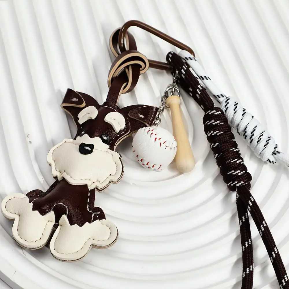 Lovely PU Leather Schnauzer Keychain Cute Puppy Animal Hanger Dog Fashion Bag Pendant Creative Woven Rope Keyring Bag Charms New Z251023