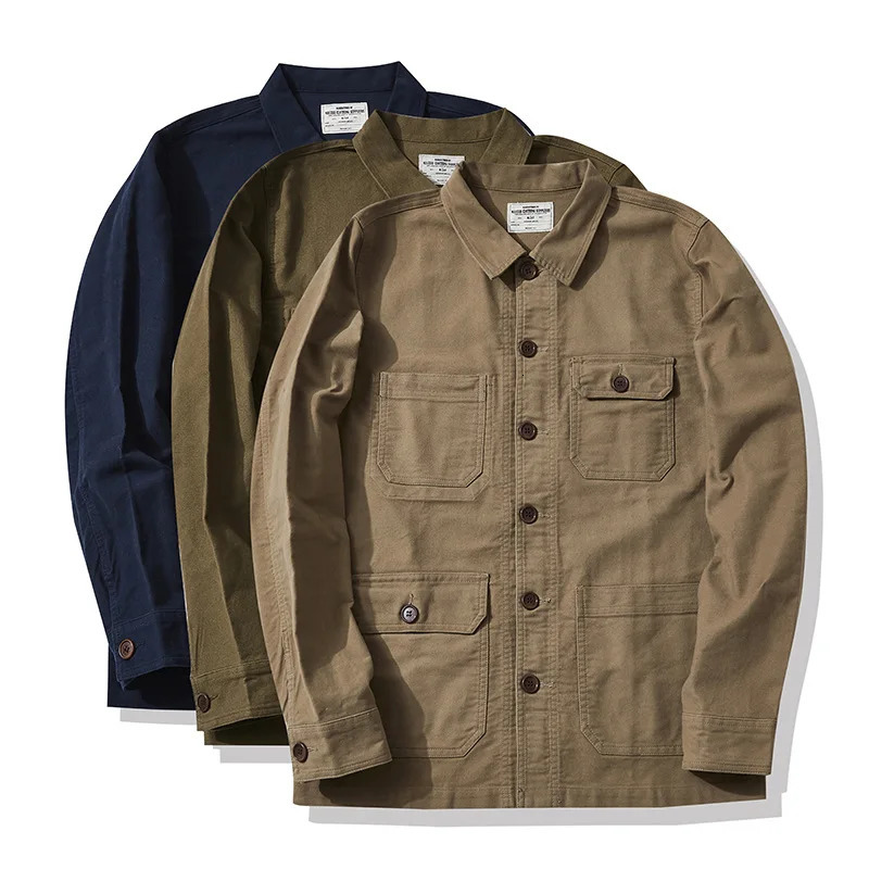 Autumn and Winter OKONKWO Moleskin Heavyweight Retro French Workwear Jacket Multi Bag Mens Coats American Vintage 251017