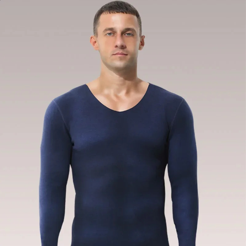 2PCS Mens seamless thermal underwear fleece lined and thickened single piece long sleeve base layer wool top 251023