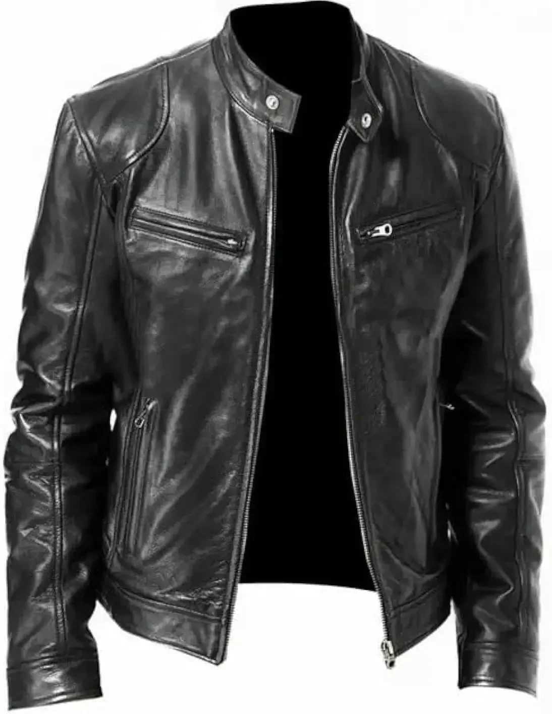 Slim Fit Retro Faux Leather Male Leather Jacket Cafe Racer Brand Mens Jackets Fashion Motorcycle Leather Coat Mens Clothing W251023