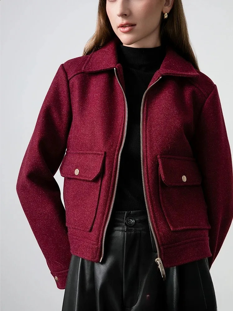 KONDALA Red Bordeaux Loose Jakcets Women Zipper Pockets Short Coats Fashion Autmn Elegant Bomer Jackets Outwears 251017