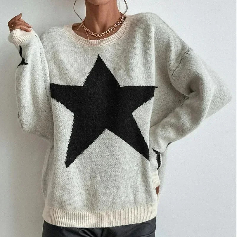 Star Sweater Pullover Women Autumn Spring Simple Knit Elastic Pullovers Jumper Casual Thick Warm Black White Basic Jumpers 251023