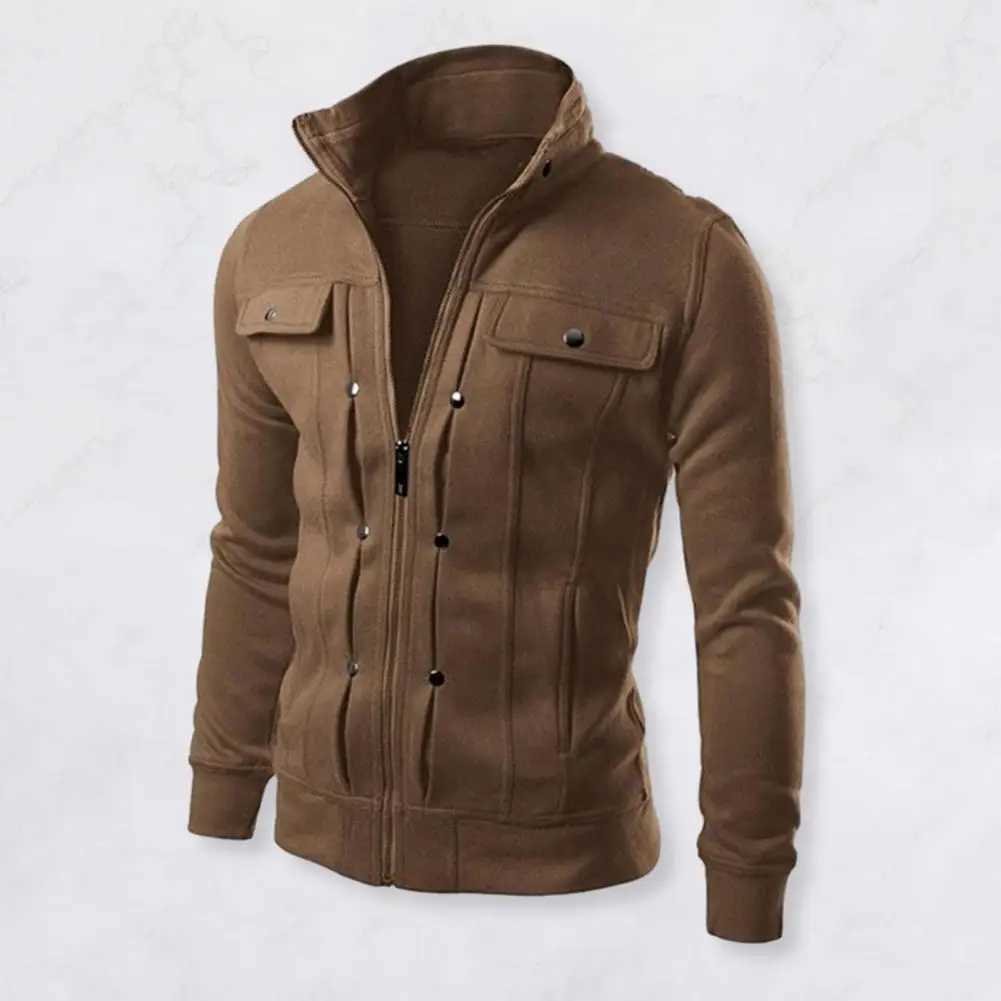 Fashionable Men Outerwear Mens Solid Color Stand Collar Jacket with Buttons Zipper Closure for Spring Autumn Long for Men W251023