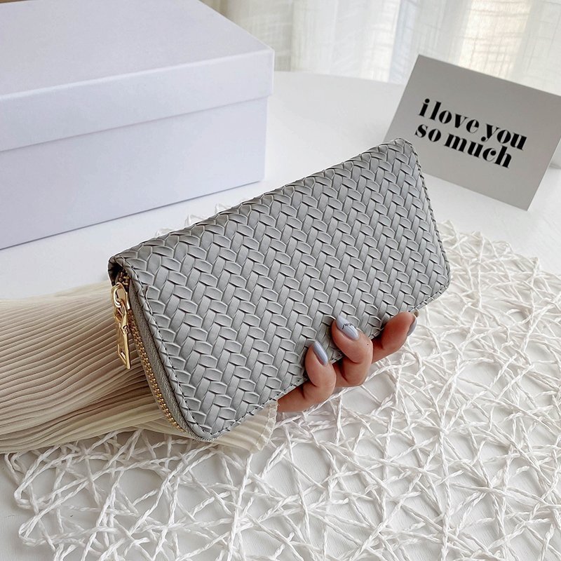 Luxury Brand Designer Bag New Women's Wallet Medium Long Zipper Clutch Bag Wind Fashion Pu Leather Woven Wallet Coin Purse