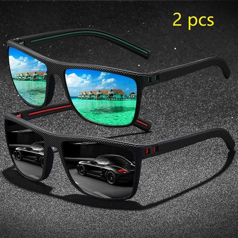 2PCS Fashion Vintage Check Pattern Sunglasses For Men Women Fishing Driving Fashion Square Brand Design Sun Glasses UV400 EyeweaW251023