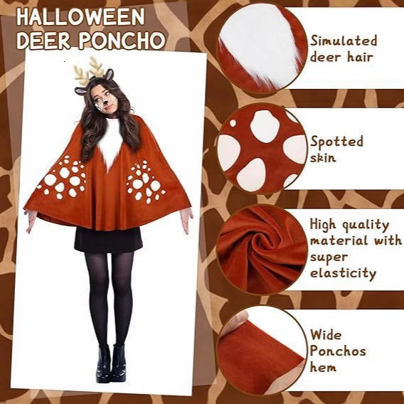 2025 New Halloween, Christmas Jungle, New Autumn and Winter, Reindeer Cape, Role Playing Role, Witch Costume