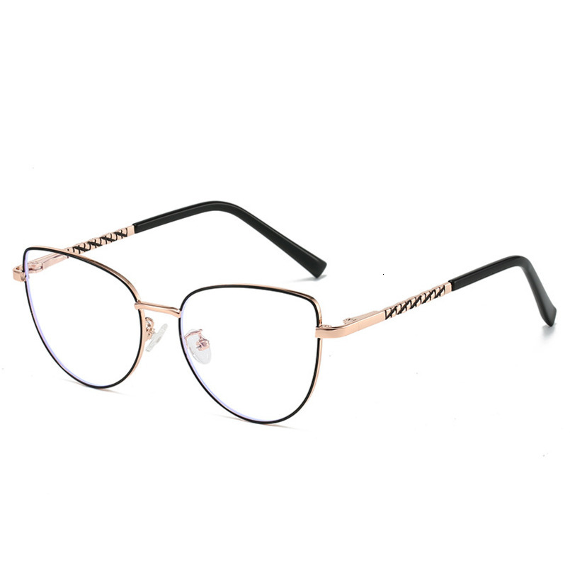 Fashion Metal Cat Eye Blue Light Blocking Can Be Paired with Prescription Optical Glasses, Trendy Non-Prescription Glasses for Men and Women