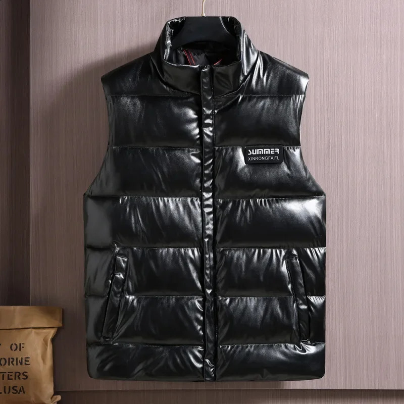 Plus Size Sleeveless Jackets Men Loose Winter Warm Vest Male Pu Leather Waterproof Big XXXXXL Casual Work Zipper Waistcoat 251023