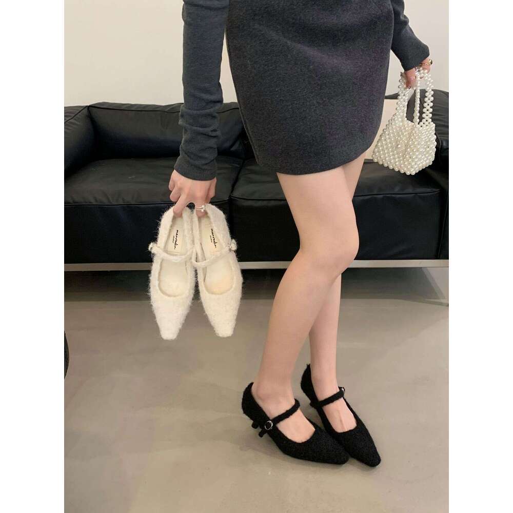 French Style Evening Breeze Elegant Fairy High Heels 2025 New Autumn Designer Shoe Winter Fashion Pointed Toe Shallow Mouth Stiletto Furry Single Shoe
