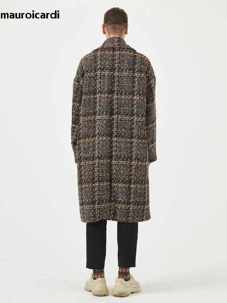 Mauroicardi Autumn Winter Loose Colorful Stylish Warm Tweed Woolen Coat Men Double Breasted Cool y ner Clothes 251023
