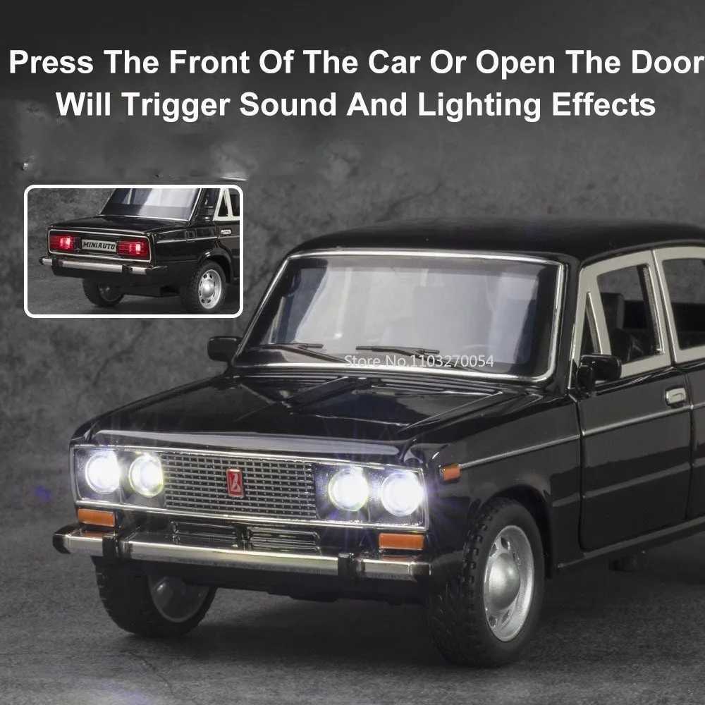 124 LADA 2106 Diecast Alloy Car Model Toy Metal Body Door Can Opened Toy Car Pull Back Sound Light Rubber Tire Vehicle Boy GiftT251023