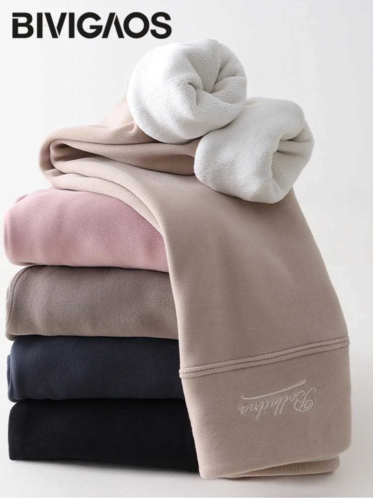 BIVIGAOS New Winter Warm Lambs Velvet Leggings Women High Waist Cotton Padded Pants Seamless Fleece Thickened Thermal LeggingsT251023