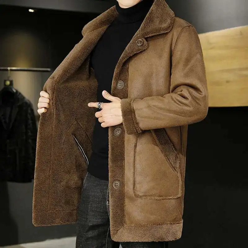 Double sided Wear Winter Jacket Men Granular Velvet Splicing Slim Abrigo Largo Hombre Solid Color Coat Long Warm 251023