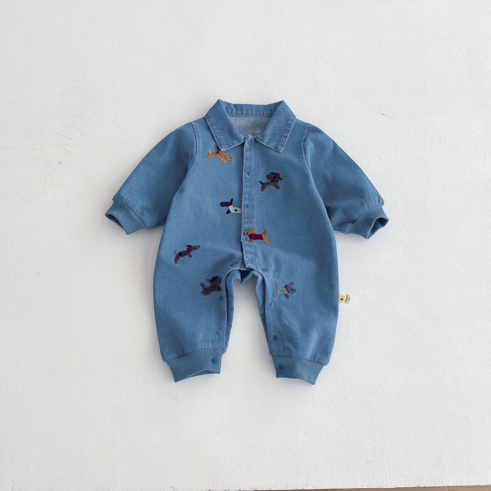 Baby onepiece suit denim autumn wear embroidered outdoor crawling clothes for boys and girls Hayi first birthday clothes fo 251023