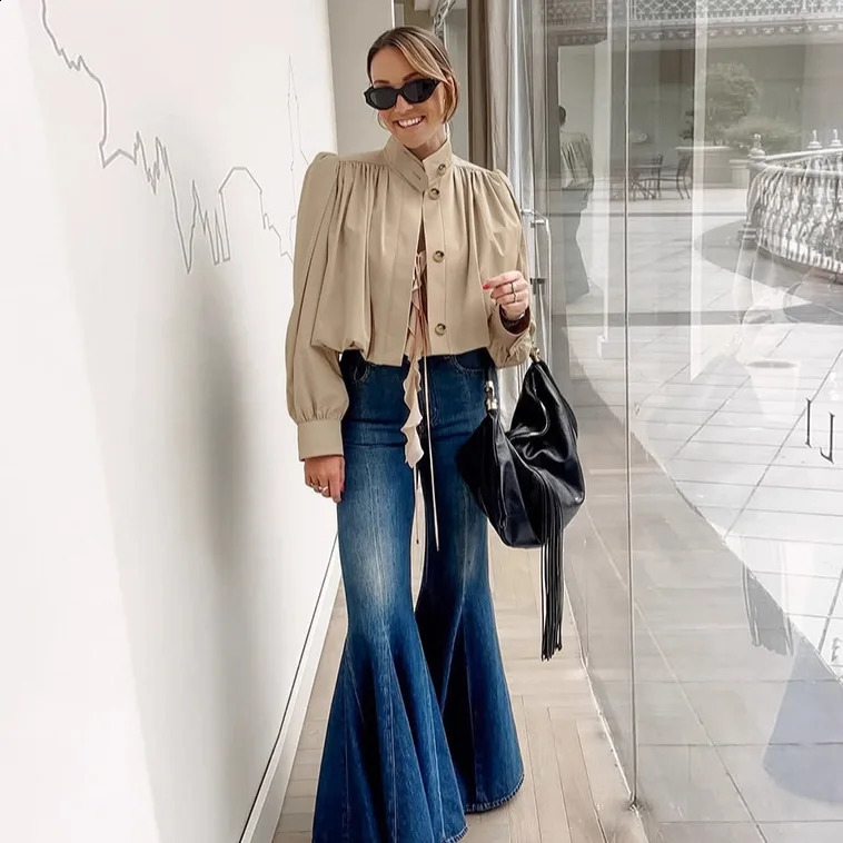 2025 Pleated Stand Collar Jacket For Women With Shoulder Pad Long Sleeve Short Coat Lady Casual Chic Streetwear Outwear Jackets 251018