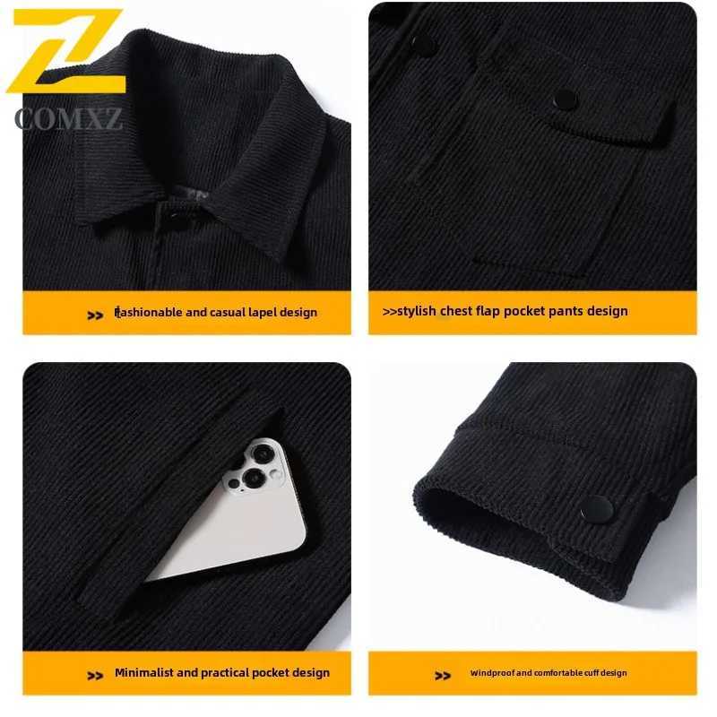Men Corduroy Jacke Simple Style Versatile Skin Friendly Comfortable Windproof Jacket Business Casual Commuting Lapel Windbreaker W251023