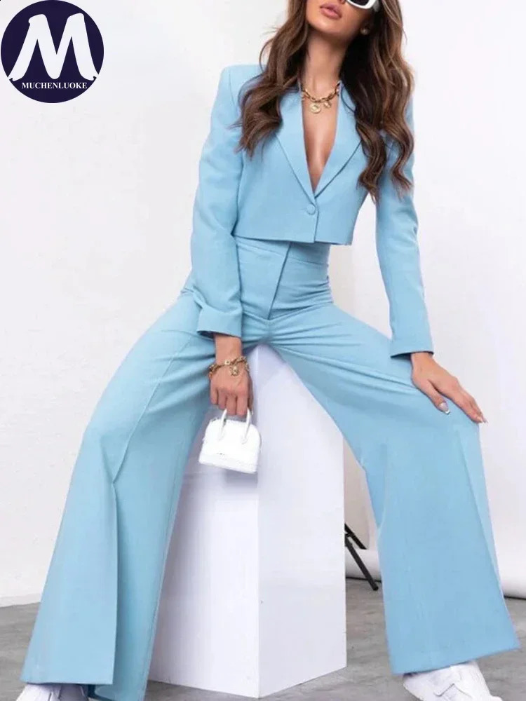 Elegant 2piece Sets for Women Fashion Office Ladies Cropped Blazer and High Waist Pant Suits 251021