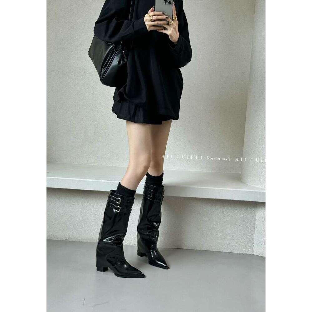 Niche Design Designer Shoe Chunky Pointed Toe Tube 2025 Autumn New Versatile High Heel Long Boots for Women Over the Knee
