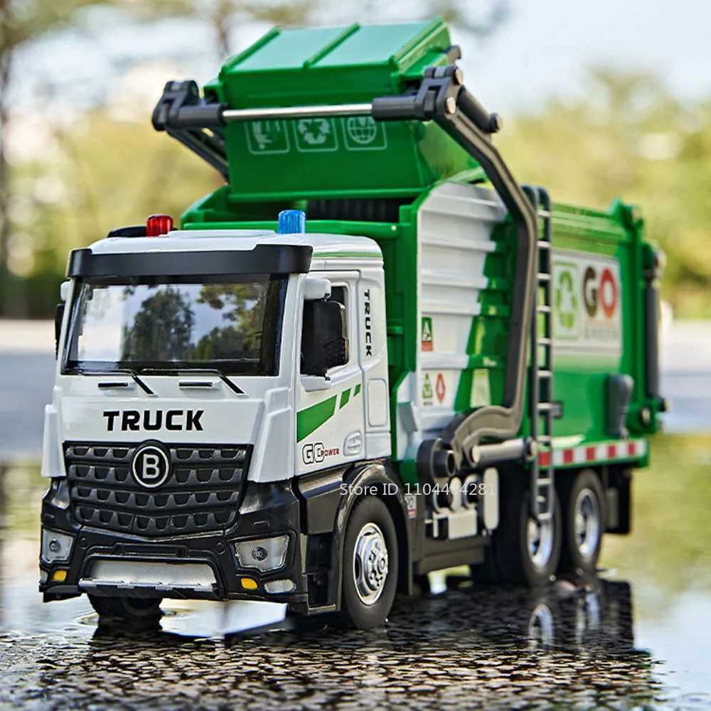118 Electric Sanitation Garbage Truck Toy Cars Model Alloy Water Tanker Diecast Light Sound Vehicle Childrens Educational ToysT251023