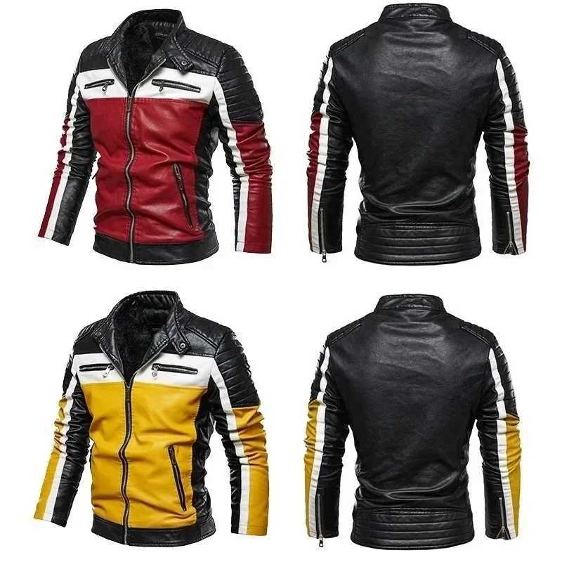 Mens Slim Jacket Fit Fur Lined Outwear Coat Men Leather Jacket Patchwork Biker Motorcycle Jackets Casual Zipper Coat Male W251023