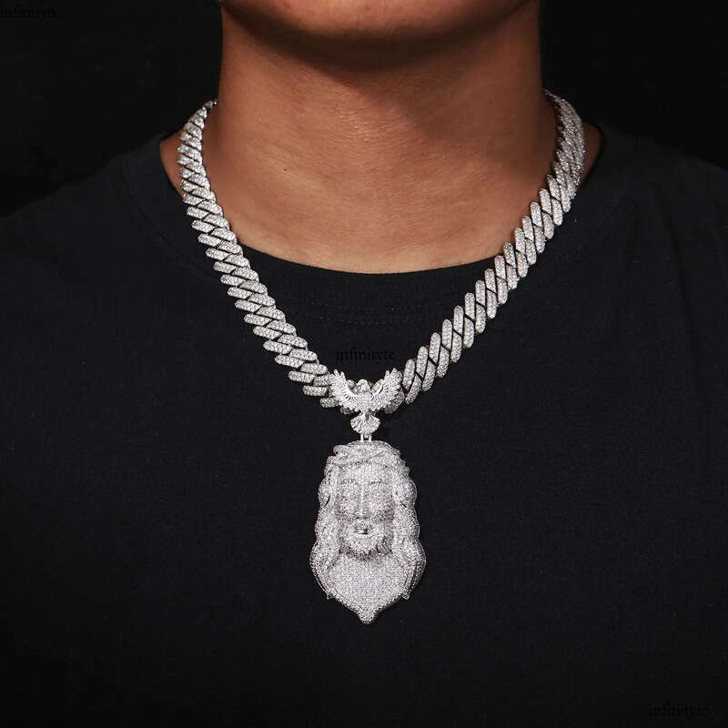 Hip Hop Eagle Clasp Jesus Face Pendant Necklace 5A Zircon Mens Religious Jewelry