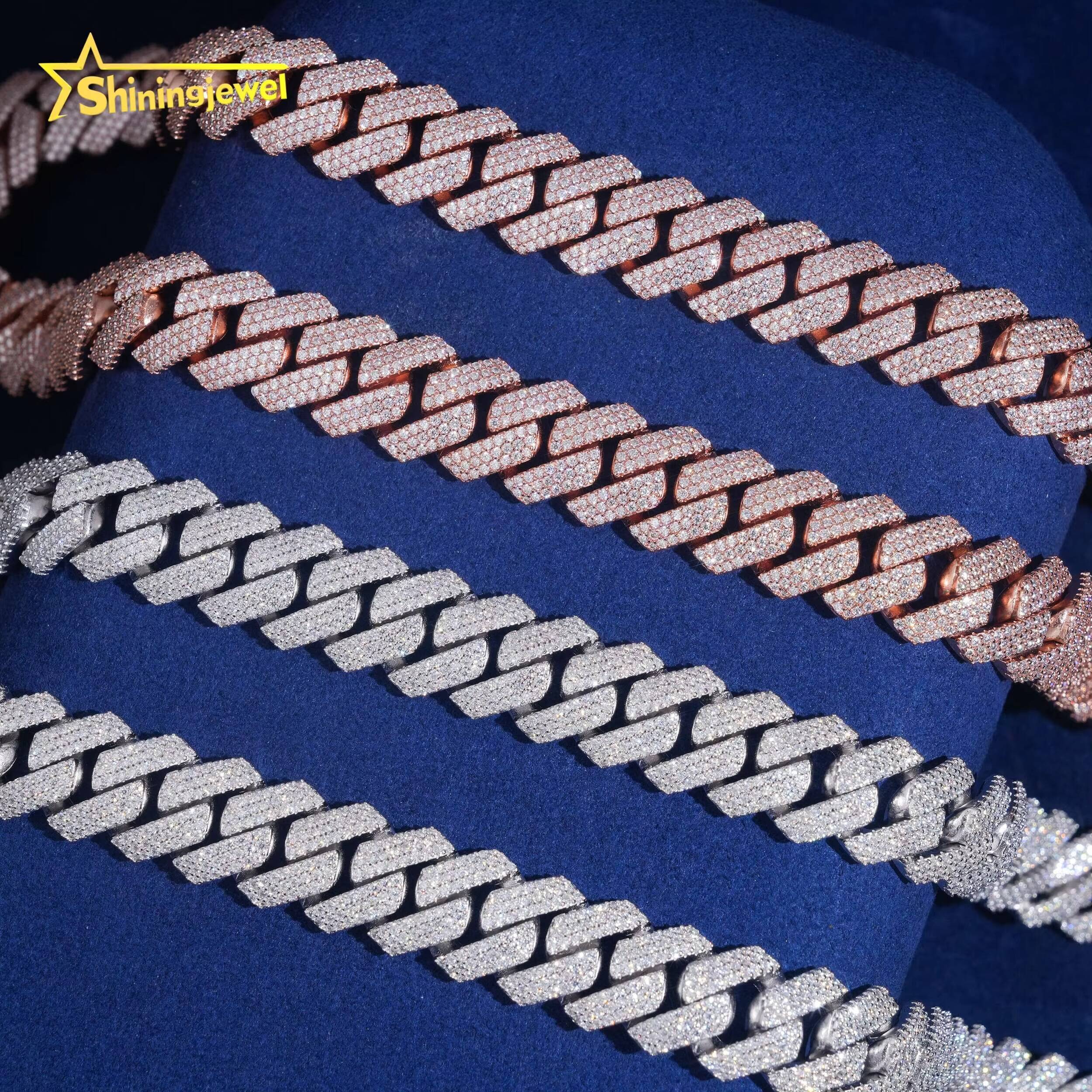 US Warehouse Local Stock Pass Diamond Tester 15mm 3rows Cuban Bracelet S925 Gold Plated VVS Moissanite Cuban Link Bracelet