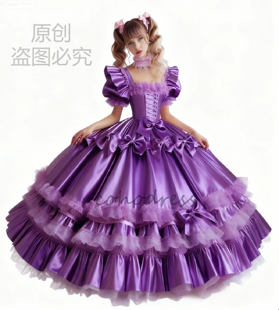 Whimsical Purple Ball Gown Evening Dress With Frilly Lace Renaissance Costume Aesthetic Prom Dress 2026 Tiered Formal Victorian Party Dress Vestio De 