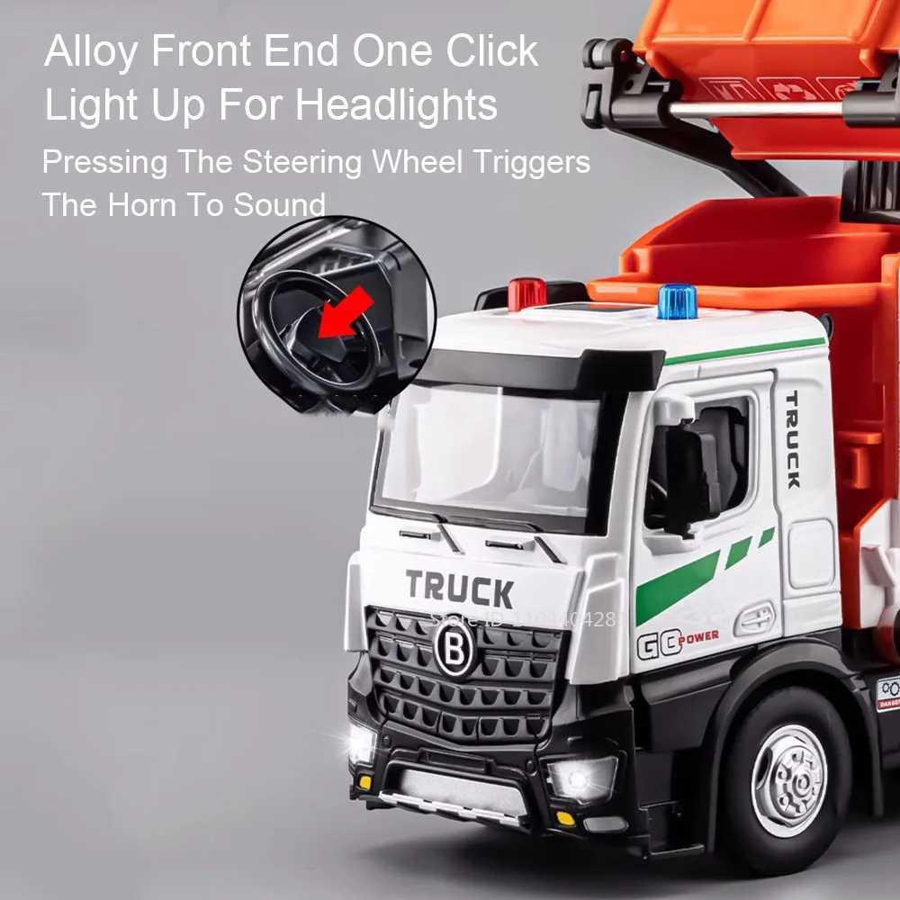 118 Electric Sanitation Garbage Truck Toy Cars Model Alloy Water Tanker Diecast Light Sound Vehicle Childrens Educational ToysT251023