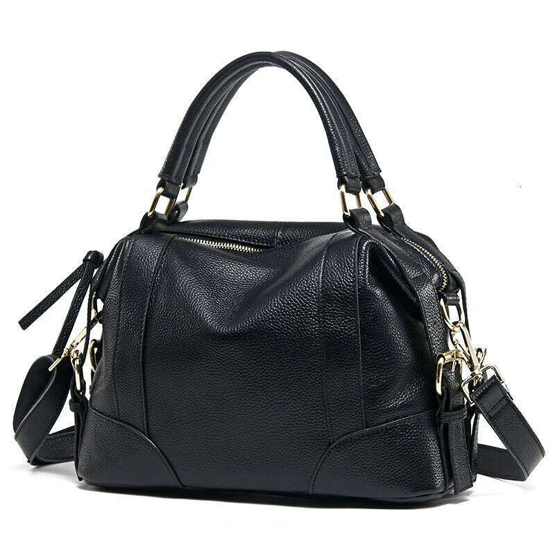 Aidrani New women's retro handbag, large capacity Boston bag, made of cowhide material, black