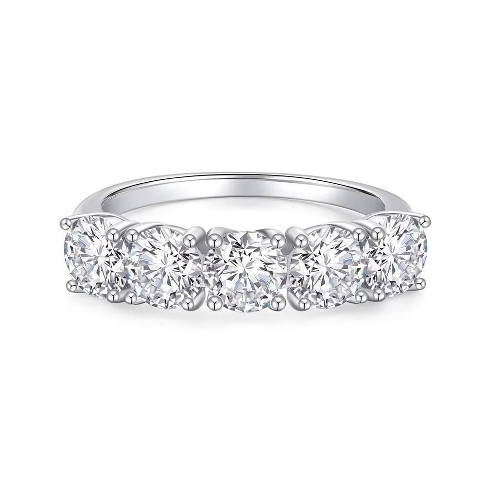 925 Sterling Silver Luxury Moissanite Five Row Ring Womens Closed Hand Jewelry with Simulation Zircon 5 Stone Full Set