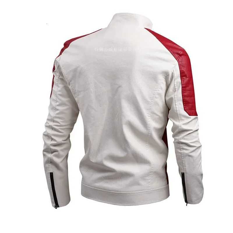 Casual Motorcycle Patchwork Leather Jacket Mens Stand Collar Vintage Warmth Fake Leather And Mixed Leather Clothing W251023