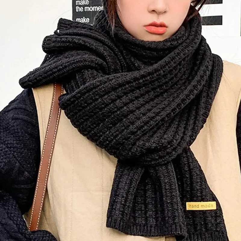 Winter Thickened Thermal Knitted Scarf for Women Men Solid Color Korean Warmer Long Size Scarve Christmas New Year Gifts Unisex J251113