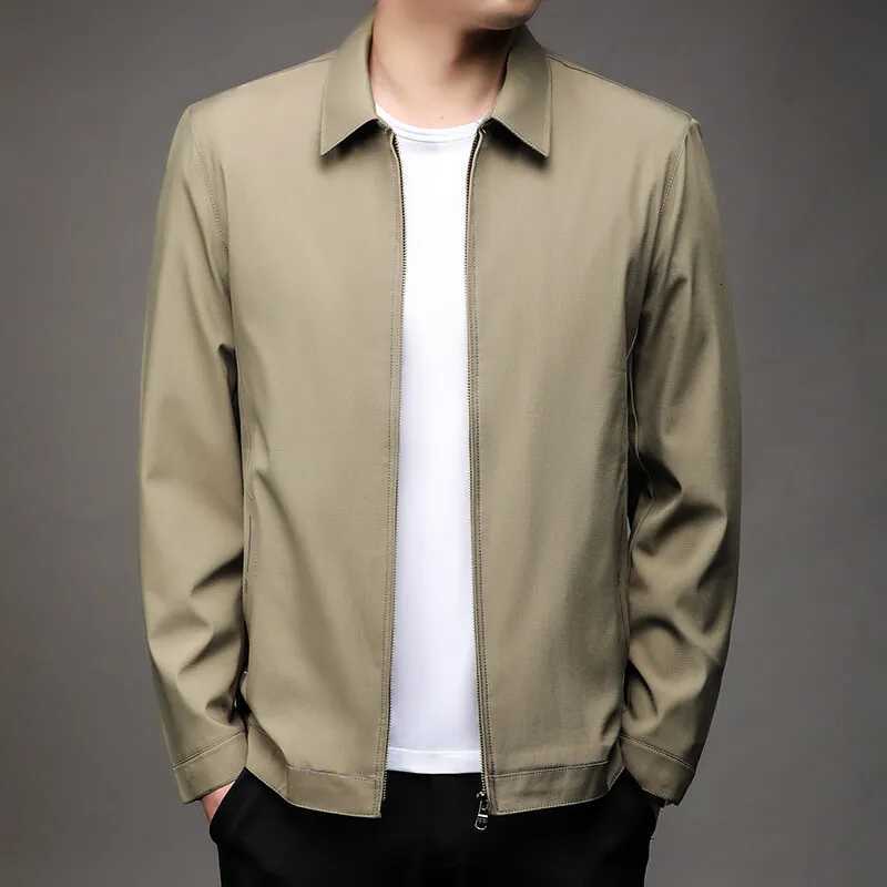 Mens Business Casual Jacket Solid Color Flip Collar Casual Outerwear for Spring and Summer Comfortable Versatile Mens Top W251023