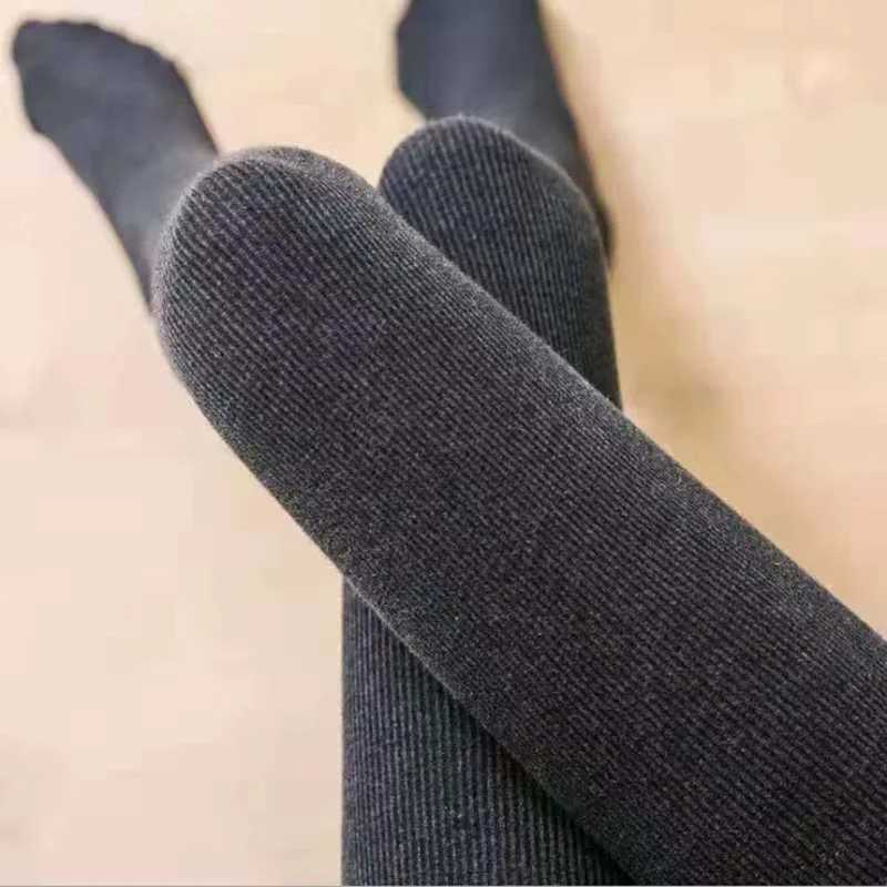 Winter Women Leggings Plus Velvet 350g Fleece Thicken High Waist Pantyhose Solid Vertical Striped Elastic Warm TightsT251023