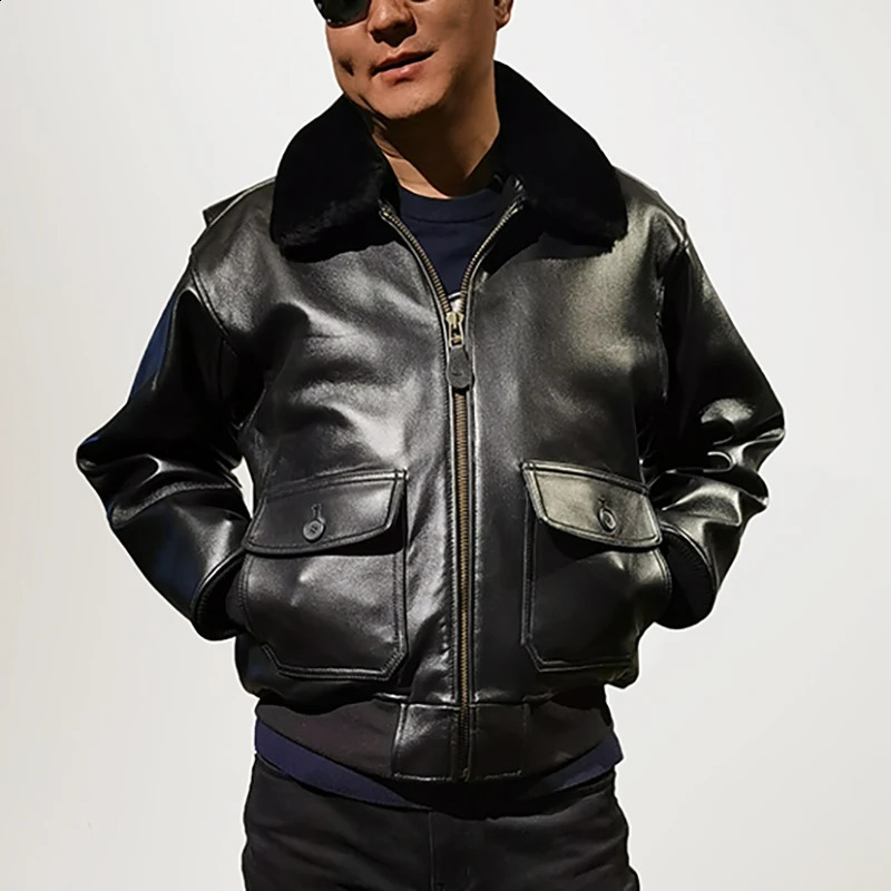 Winter Bomber Lamb Skin Coats European US Plussize Mens Classic Vintage Wool Collar Genuine Leather Jacket 251023