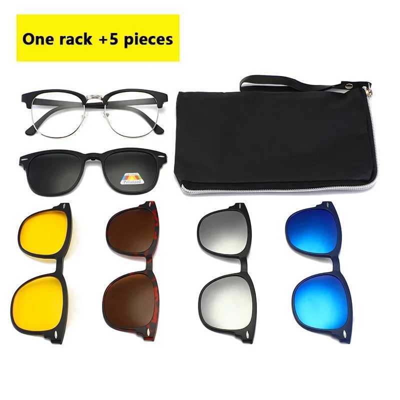 6 In 1 Spectacle Frame Men Women With 5 PCS Clip On Polarized Sunglasses Magnetic Glasses Male Computer Optical 2201W251023