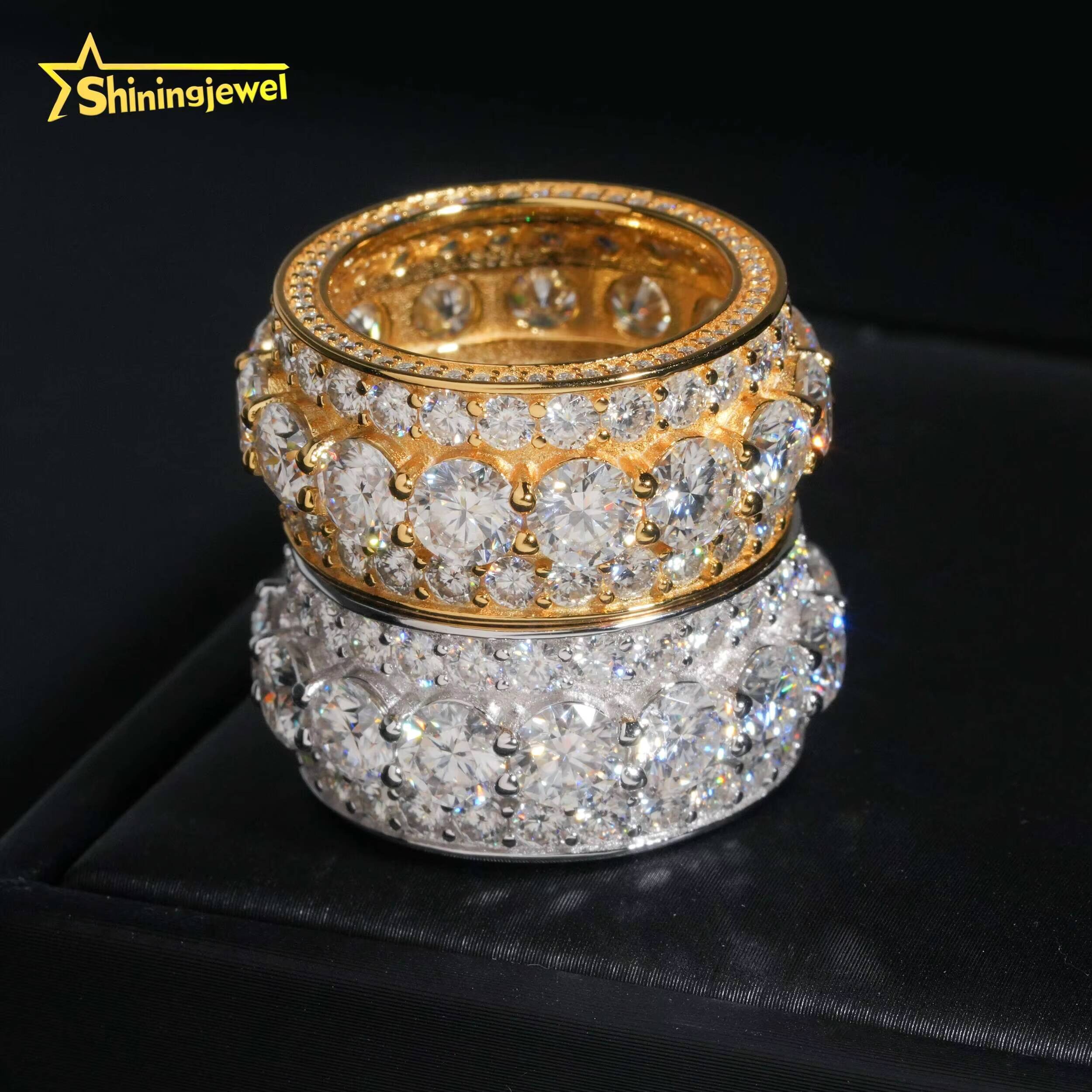 Hip Hop Fashion Jewelry Gold Plated Solid 925 Sterling Silver Diamond Men Rings Iced Out Moissanite Ring