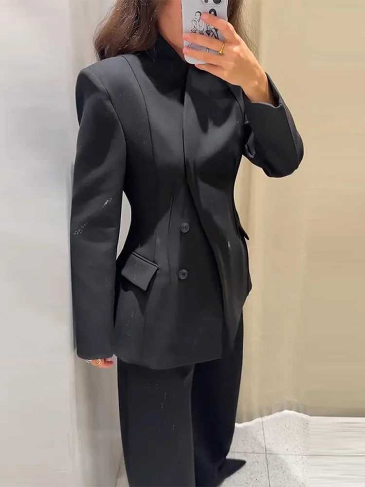Fashionblazer Sets Women Pant Suits Lapel Long Sleeves Singlebreasted Feather Blazer High Waist Long Pants Female OutfitT251022