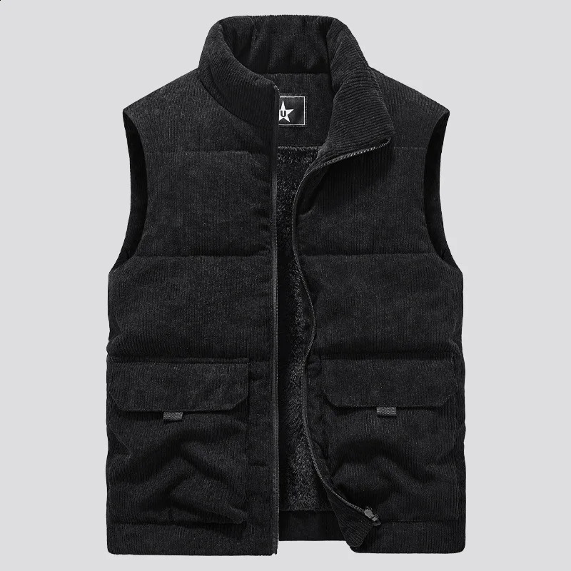 Corduroy vest for men thickened with fleece standup collar waistcoat largesized thermal cottonpadded jacket 251023