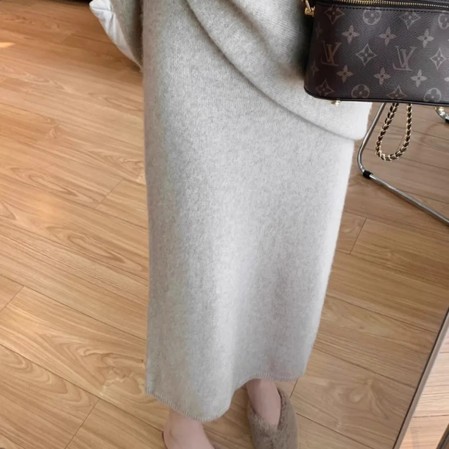 Soft Waxy Autumn and Winter Skirt Straight Versatile Thin Knitted Medium Long H Casual Women 251022