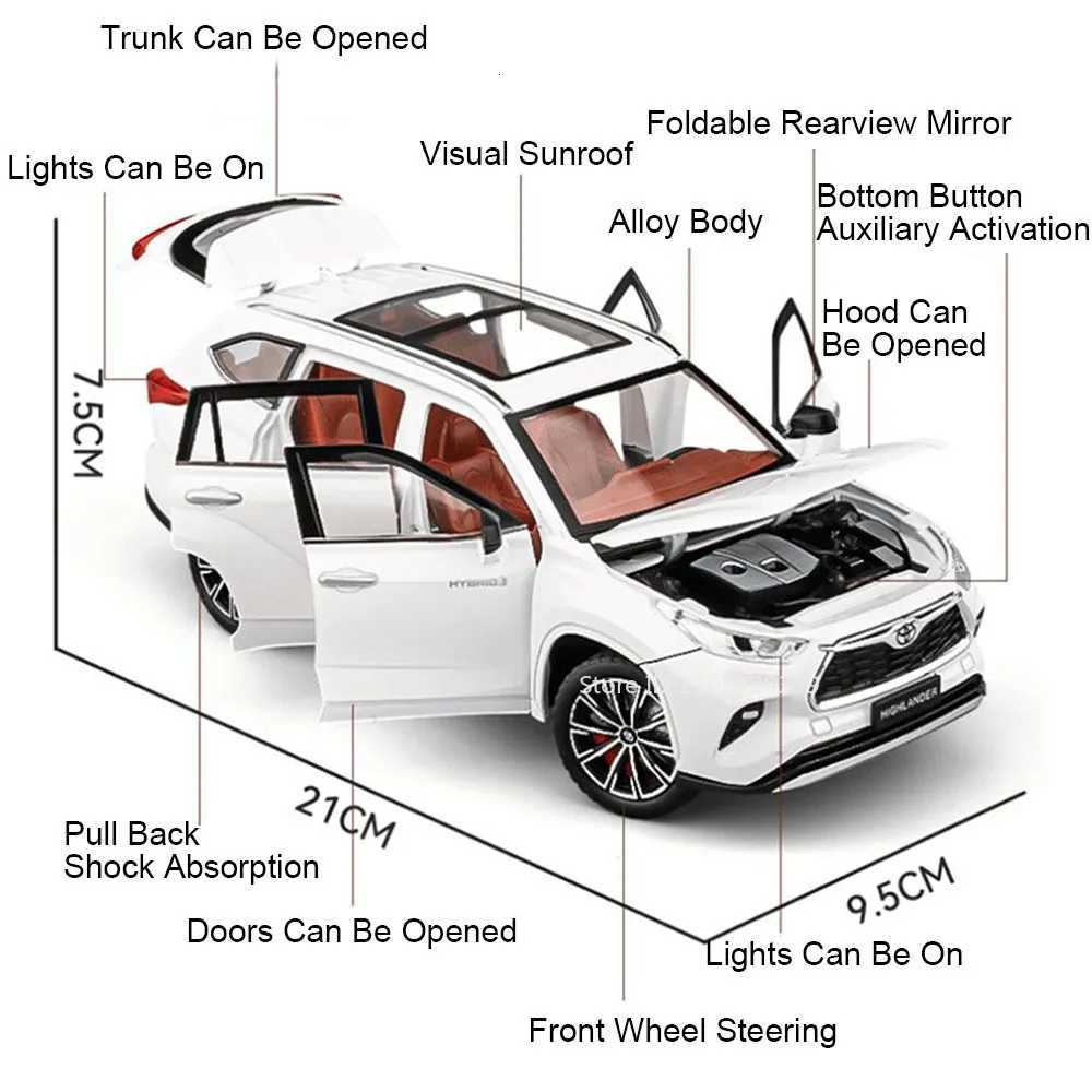 124 Scale Highlander RAV4 Toy Model Miniature Cars Alloy Diecast Sound Light Doors Opened Pull Back Shock Absorption Boys GiftsT251023