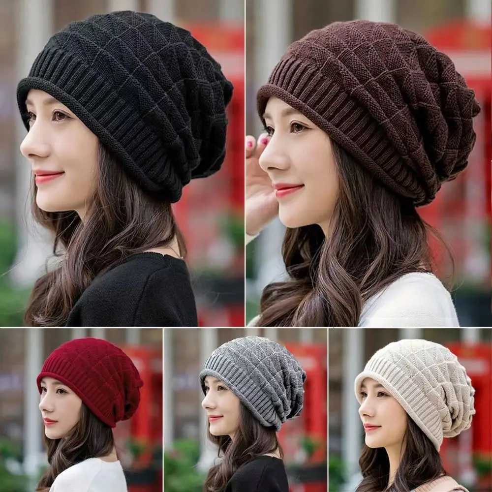 Women Men Baggy Knitted Hat Beanie Hats Oversized Winter Hat Casual Ski Cap Skullcap Solid Color Thickened Wool Warm CapXJ251023