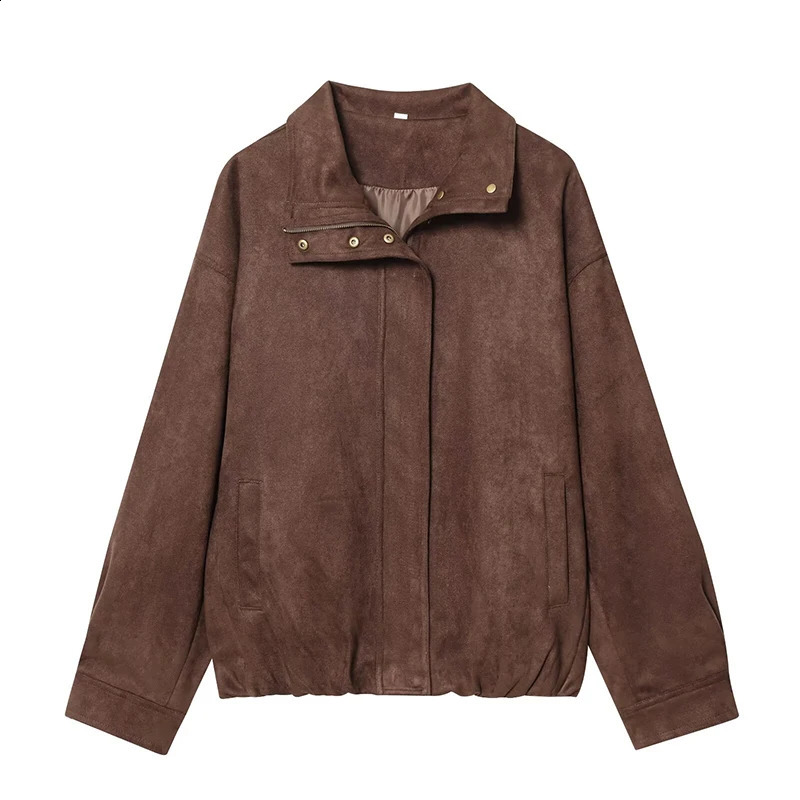 TFMLN Autumn Winter Womens Suede Jackets Fashion Loose Long Sleeves Elegant Warm Coat Chic Street Leisure Zipper Coats 251013