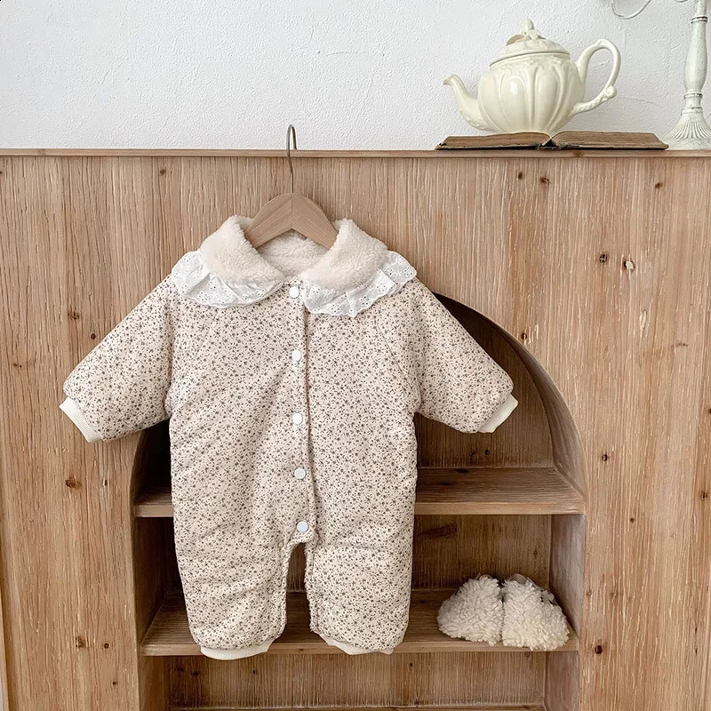 MILANCEL Floral Flannel Padded Baby Rompers Fur Lining Girls Jumpsuits Floral Fleece Thicken Toddler Clothing Jumpsuit 251023