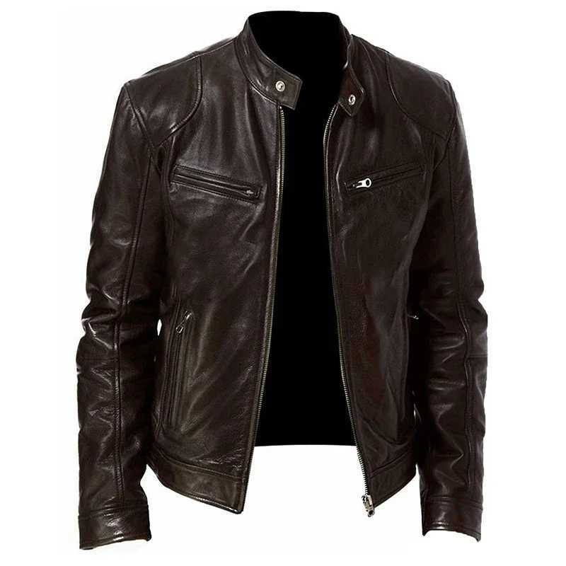 Mens Stand Collar Leather Jacket Coats Male Antiwind Motorcycle Zipper Jackets Winter Men Outdoor Sport Streetwear Jacket Men W251023