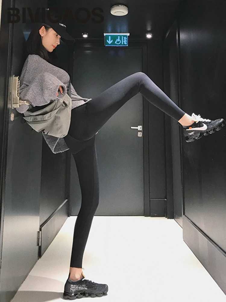 BIVIGAOS New Women Sharkskin Black Leggings Thin Workout Stretch Sexy Fitness Leggings Skinny Legs Slimming Sport LeggingsT251023