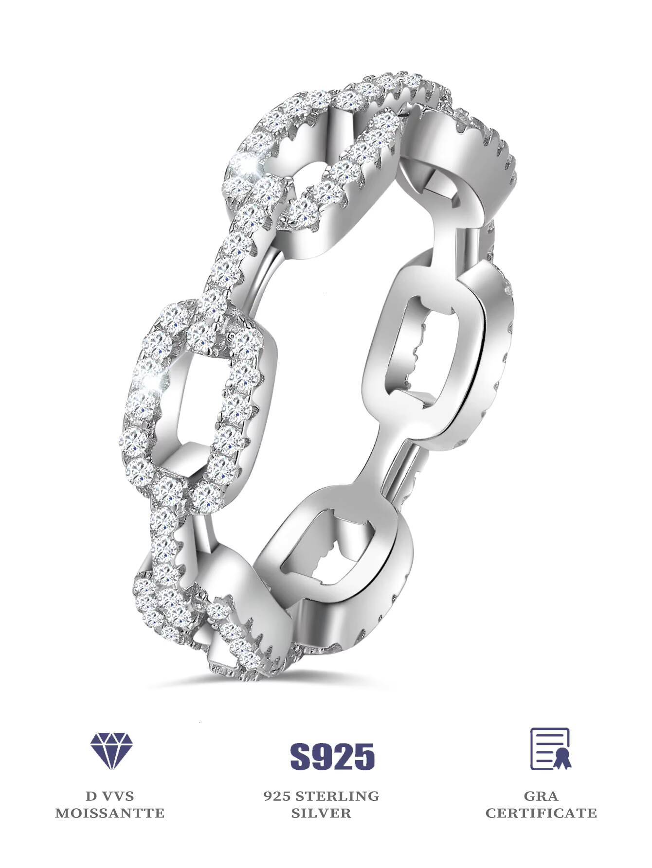 Aivenchy Ladies Fine Link Ring Jewelry Rhodium Plated Lab Grown Diamond Women Moissanite S925 Sterling Silver Finger Ring