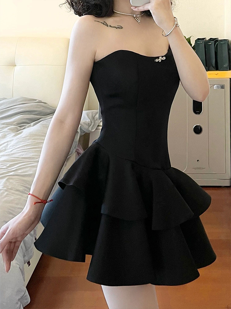 T8432 Puffy Princess Dress Women's Summer New Style Small Waist Slimming Tube Dress
