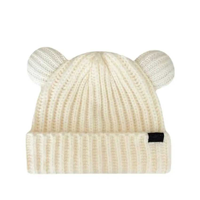 Unisex Winter Autumn Cute Cartoon Bear Ears Double Needle Craft Knitting Beanies Skull Hat Adult Child Outdoor Warm Cold Cap 206XJ251023