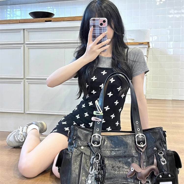 Luxury Brand Designer Bag Sweet Cool Style Large Capacity Tote Bag 2025 New Trendy Personality Versatile Handbag Uniform Bag Simple Y2k Shoulder Bag